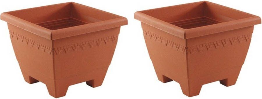 Hega hogar Set van 3x stuks terracotta vierkante plantenpotten bloempotten Lima 30 cm kunststof Bloempotten plantenpotten voor binnen buiten