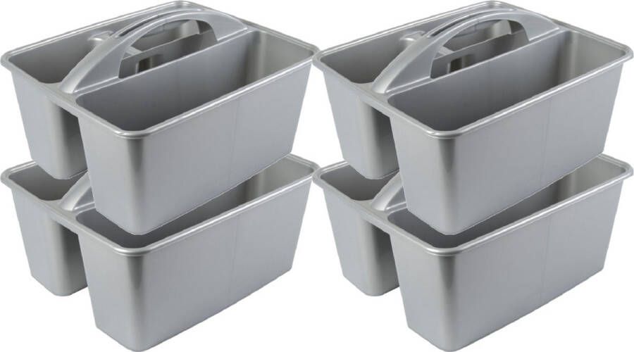Hega hogar Set van 4x stuks grijze opbergbox opbergdoos mand 6 liter kunststof 31 x 26 5 x 18 cm Opbergbakken voor schoonmaakspullen