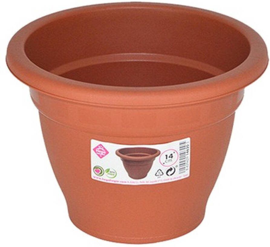 Hega hogar Set van 4x stuks terra cotta kleur ronde plantenpot bloempot kunststof diameter 14 cm Plantenbakken bloembakken voor buiten