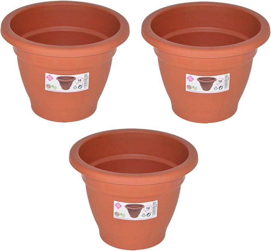 Hega hogar Set van 5x stuks terra cotta kleur ronde plantenpot bloempot kunststof diameter 16 cm Plantenbakken bloembakken voor buiten