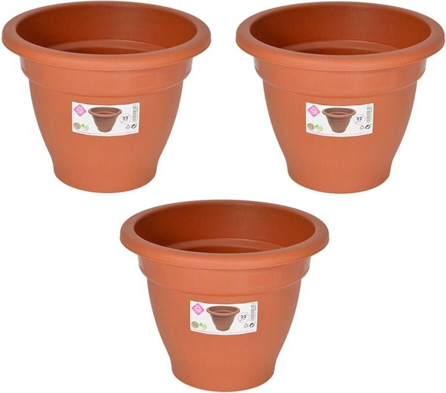 Hega hogar Set van 5x stuks terra cotta kleur ronde plantenpot bloempot kunststof diameter 22 cm Plantenbakken bloembakken voor buiten