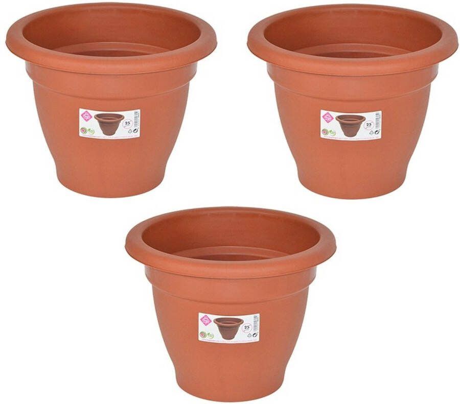 Hega hogar Set van 5x stuks terra cotta kleur ronde plantenpot bloempot kunststof diameter 25 cm Plantenbakken bloembakken voor buiten