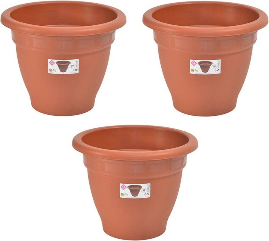 Hega hogar Set van 5x stuks terra cotta kleur ronde plantenpot bloempot kunststof diameter 30 cm Plantenbakken bloembakken voor buiten