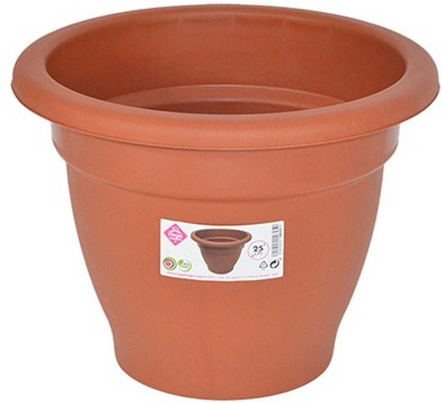 Hega hogar Terra cotta kleur ronde plantenpot bloempot kunststof diameter 25 cm Plantenbakken bloembakken voor buiten