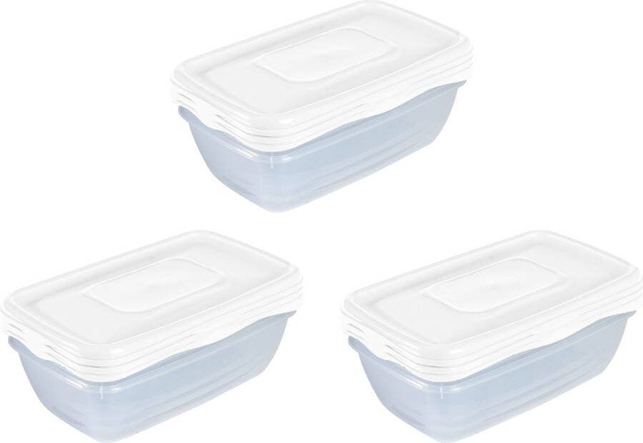 Hega hogar Vershoudbakjes 9x stuks 0.9 liter transparant wit L20 x B12 x H8 cm Mealprep