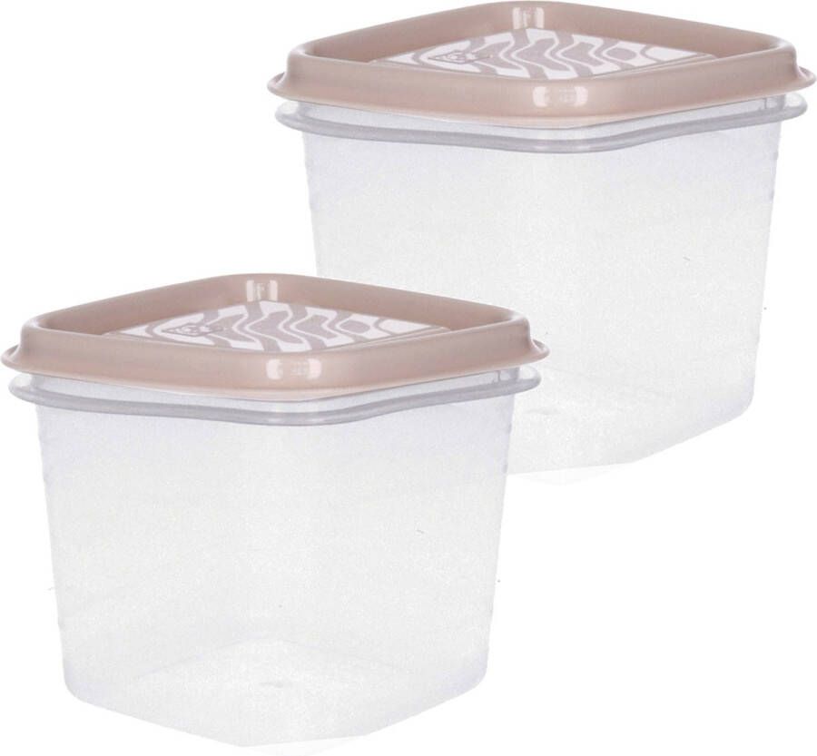 Hega hogar Vershoudbakjes set 2x stuks 0.7 liter transparant beige L11 x B11 x H12 cm Mealprep Maaltijden bewaren