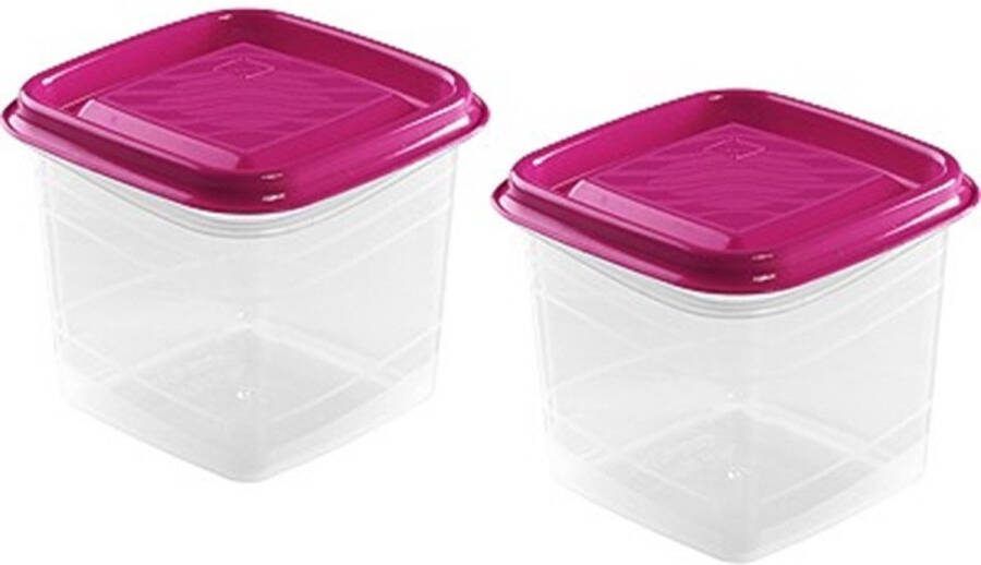 Hega hogar Vershoudbakjes set 2x stuks 0.7 liter transparant fuchsia L11 x B11 x H12 cm Mealprep Maaltijden bewaren