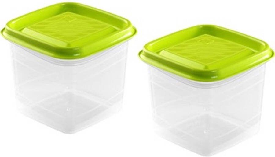 Hega hogar Vershoudbakjes set 2x stuks 0.7 liter transparant lime groen L11 x B11 x H12 cm Mealprep Maaltijden bewaren