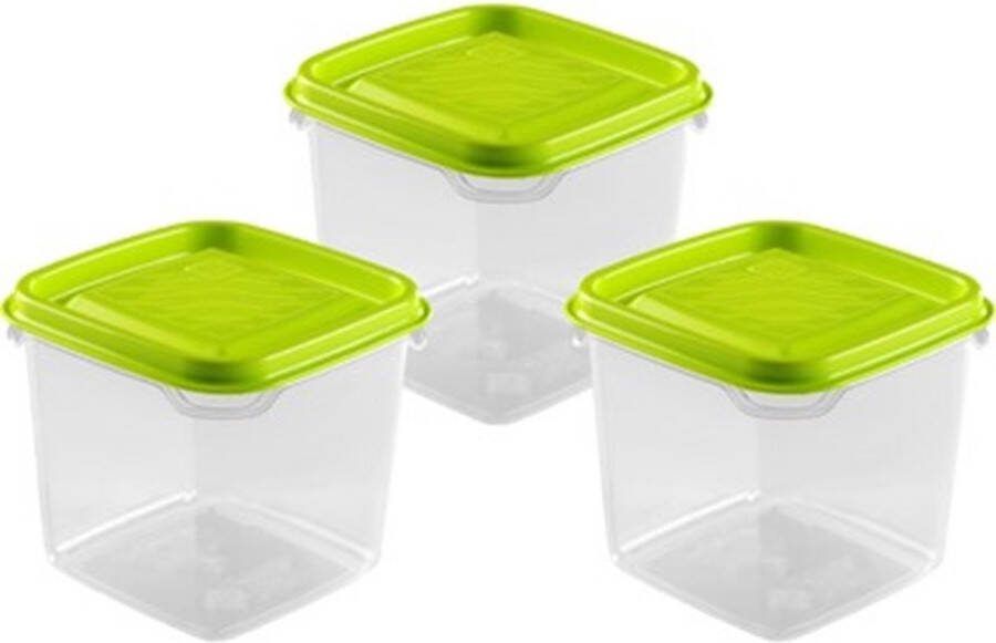 Hega hogar Vershoudbakjes set 3x stuks 0.3 liter transparant lime groen L8 x B8 x H11 cm Mealprep Maaltijden bewaren