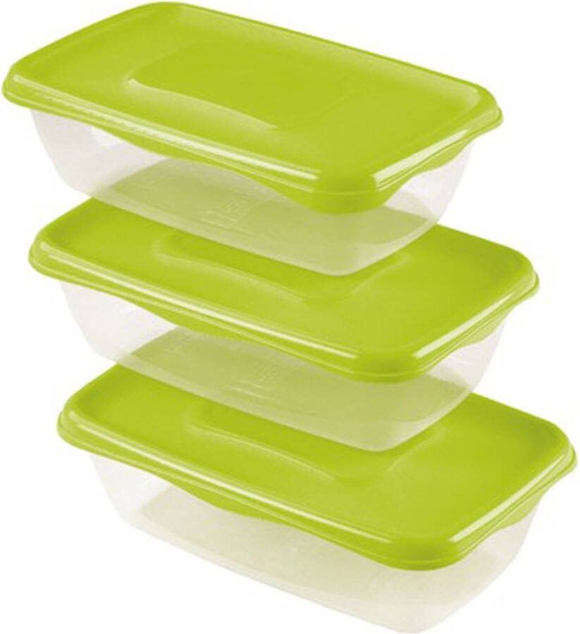Hega hogar Vershoudbakjes set 3x stuks 0.9 liter transparant groen L20 x B12 x H8 cm Mealprep Maaltijden bewaren