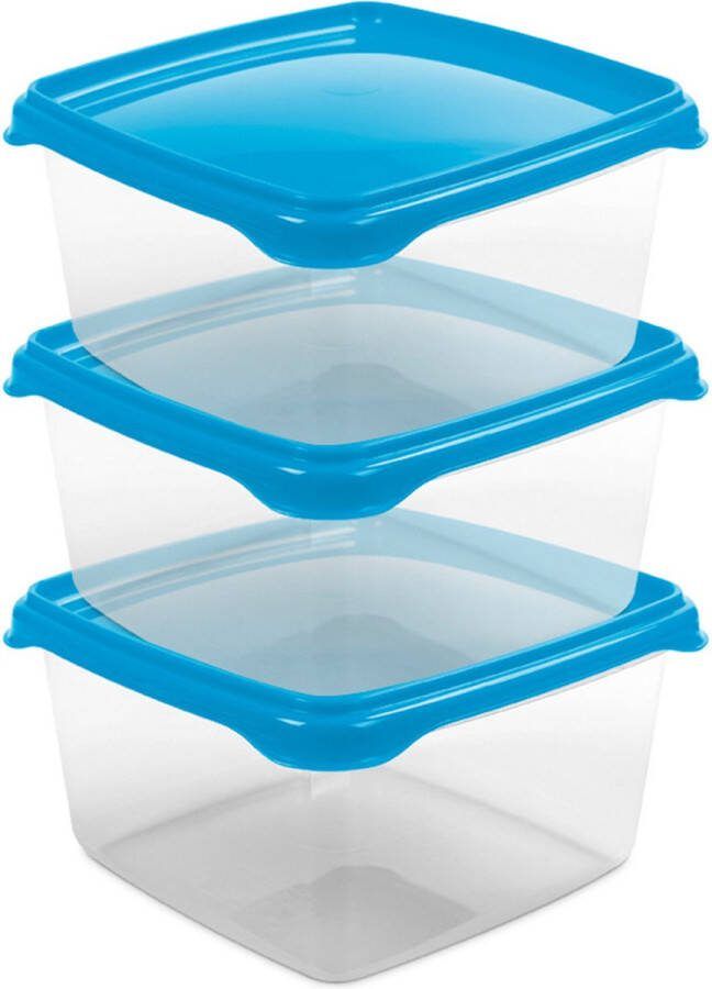 Hega hogar Vershoudbakjes set 3x stuks 1.3 liter transparant blauw L16 x B16 x H11 cm Mealprep Maaltijden bewaren