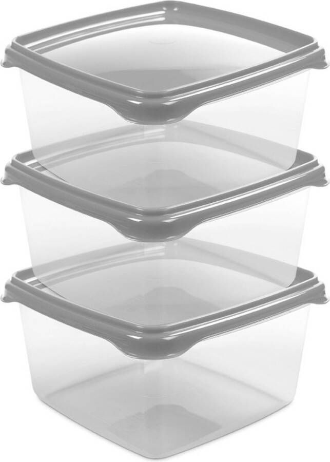 Hega hogar Vershoudbakjes set 3x stuks 1.3 liter transparant grijs L16 x B16 x H11 cm Mealprep Maaltijden bewaren