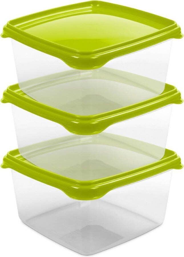 Hega hogar Vershoudbakjes set 3x stuks 1.3 liter transparant groen L16 x B16 x H11 cm Mealprep Maaltijden bewaren