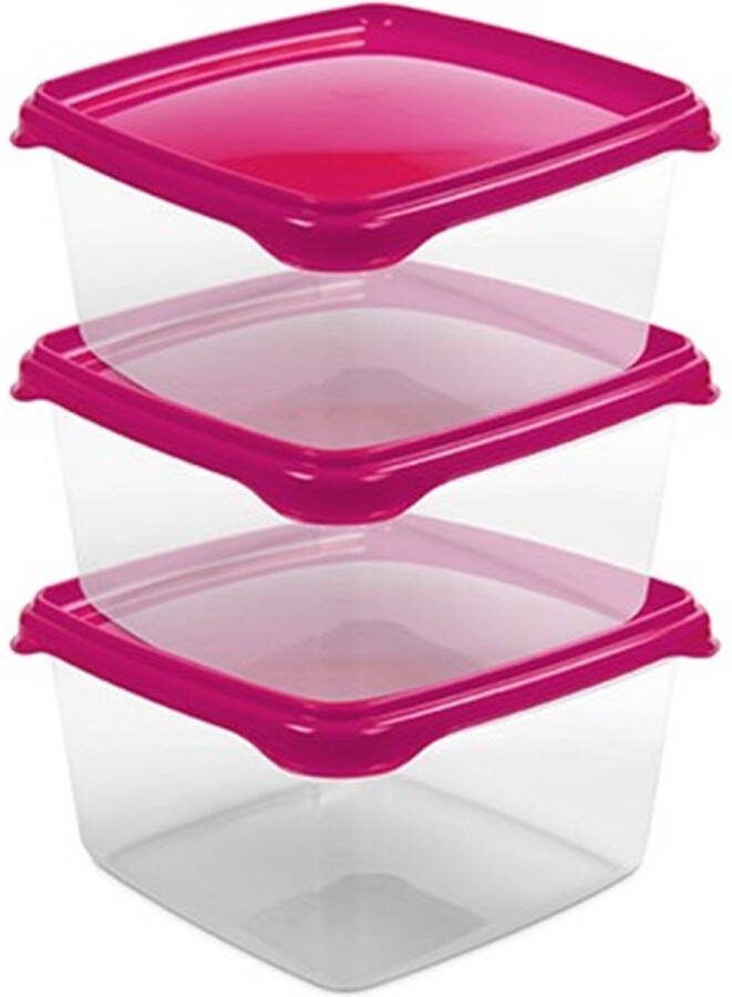 Hega hogar Vershoudbakjes set 3x stuks 1.3 liter transparant roze L16 x B16 x H11 cm Mealprep Maaltijden bewaren