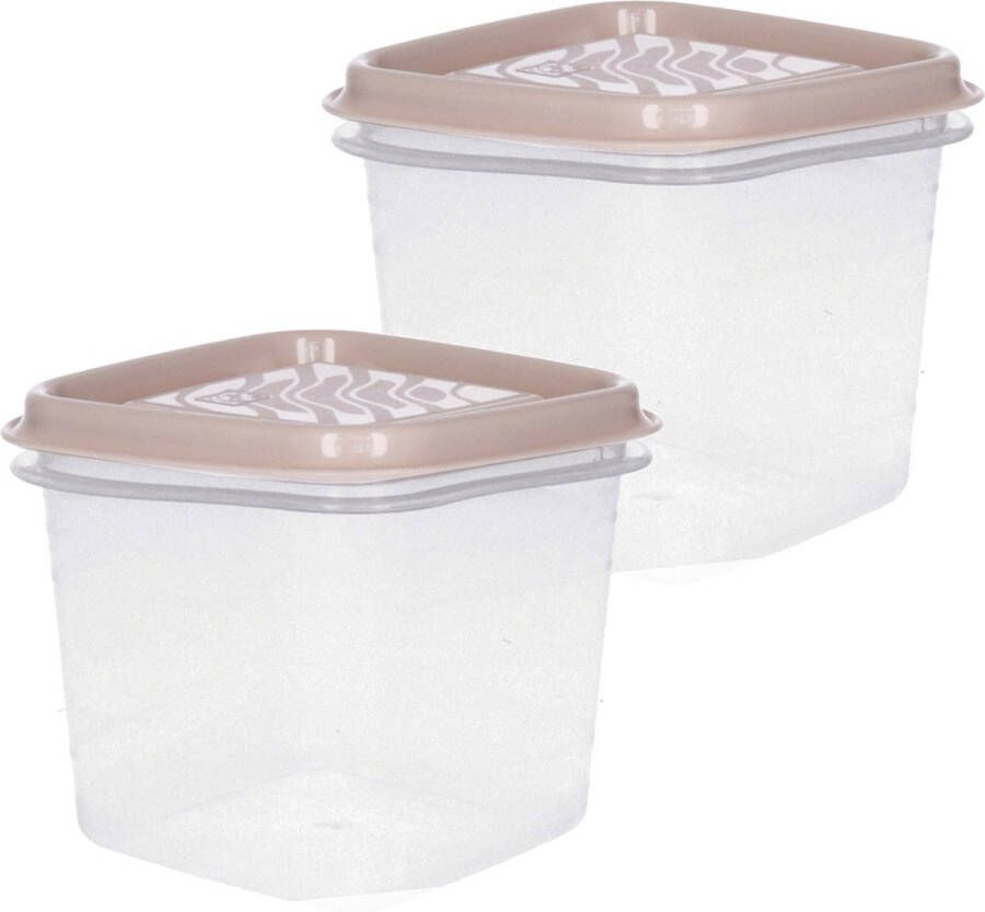 Hega hogar Vershoudbakjes set 4x stuks 0.7 liter transparant beige L11 x B11 x H12 cm Mealprep Maaltijden bewaren