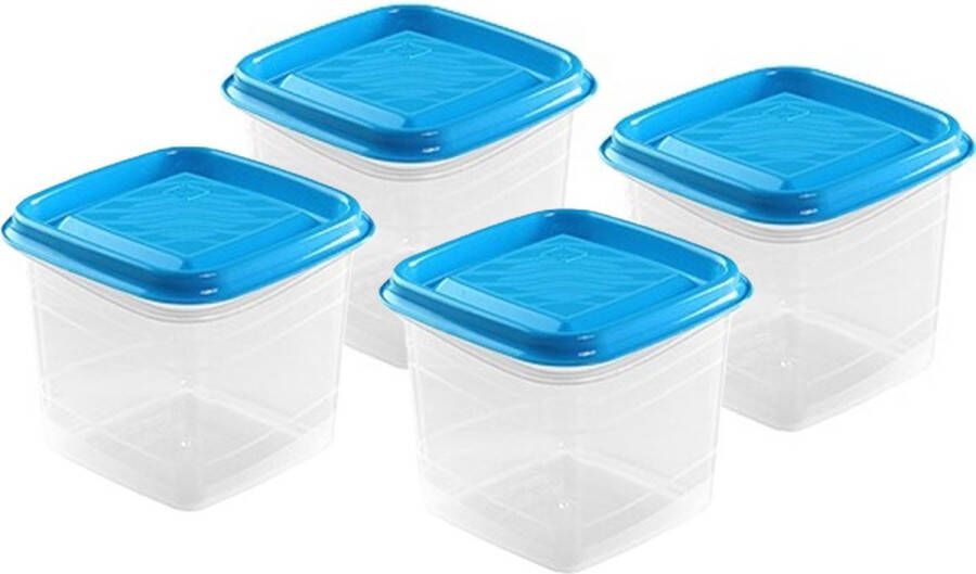 Hega hogar Vershoudbakjes set 4x stuks 0.7 liter transparant blauw L11 x B11 x H12 cm Mealprep Maaltijden bewaren