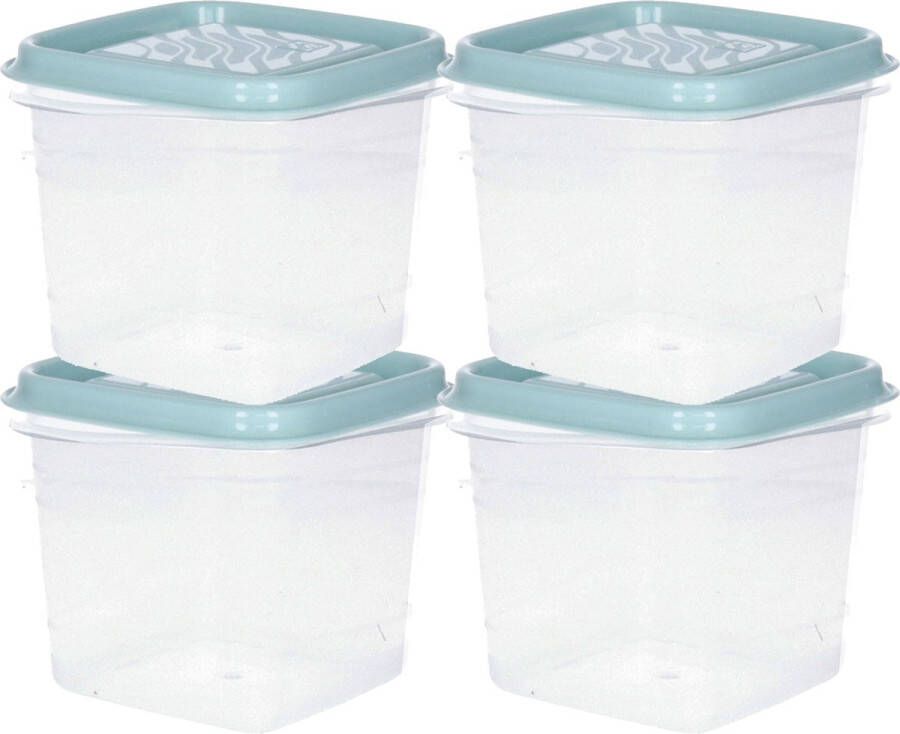 Hega hogar Vershoudbakjes set 4x stuks 0.7 liter transparant groen L11 x B11 x H12 cm Mealprep Maaltijden bewaren