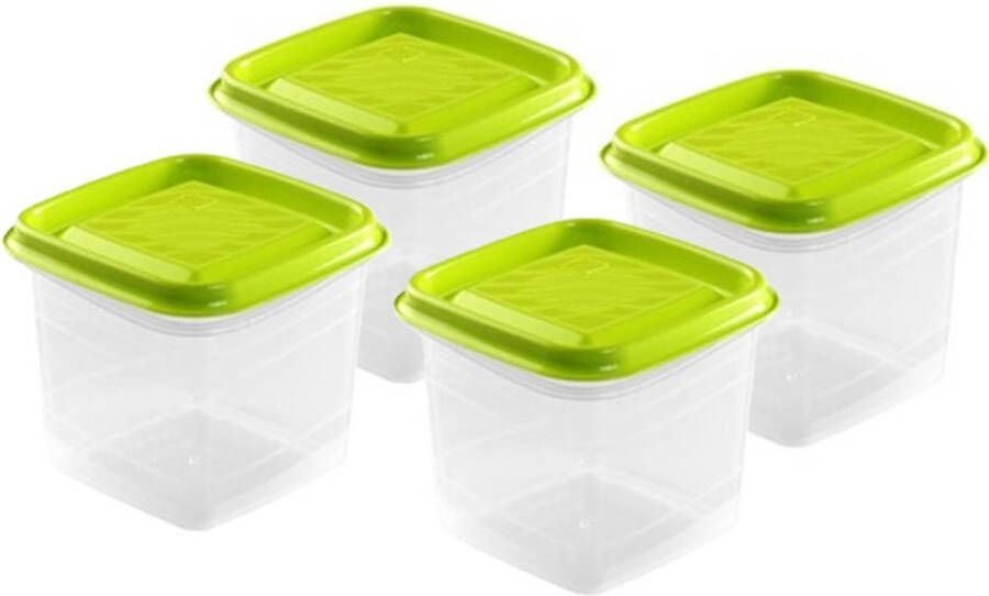 Hega hogar Vershoudbakjes set 4x stuks 0.7 liter transparant lime groen L11 x B11 x H12 cm Mealprep Maaltijden bewaren