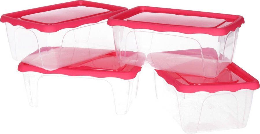 Hega hogar Vershoudbakjes set 4x stuks 1 liter transparant roze L18 x B12 x H12 cm Mealprep Maaltijden bewaren