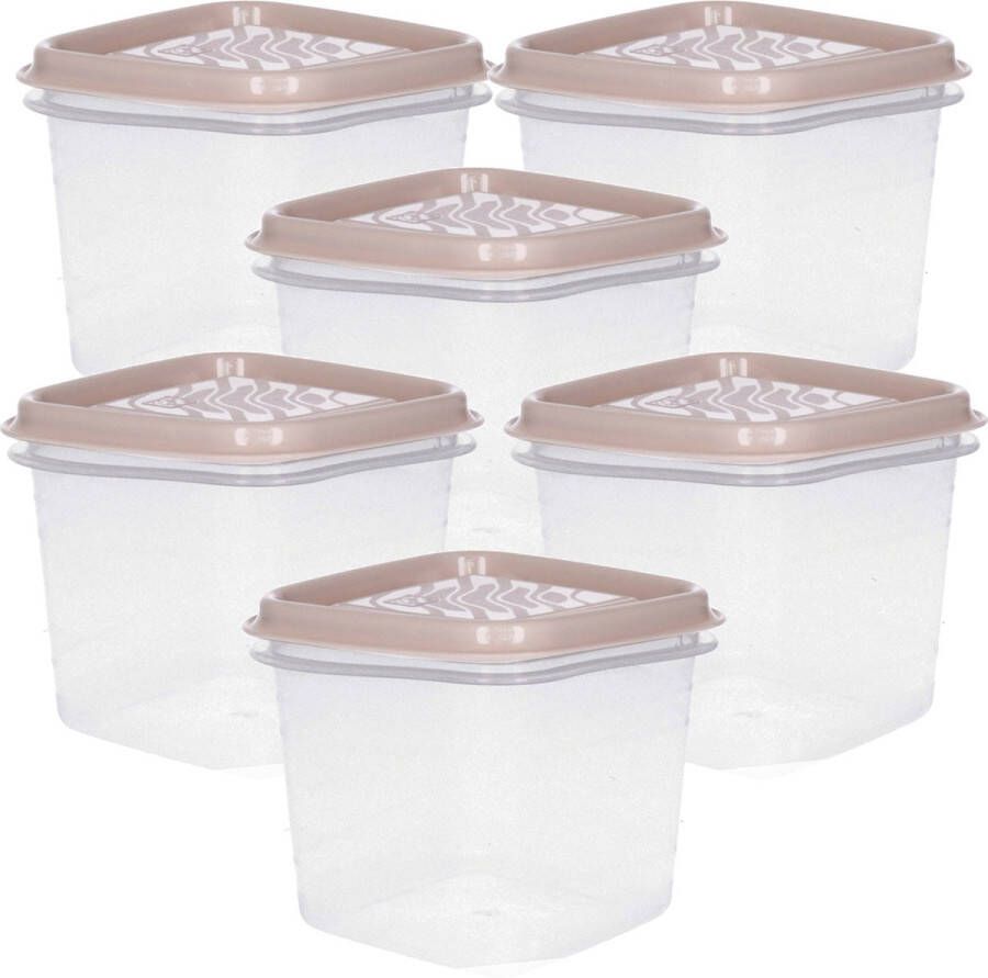 Hega hogar Vershoudbakjes set 6x stuks 0.7 liter transparant beige L11 x B11 x H12 cm Mealprep Maaltijden bewaren