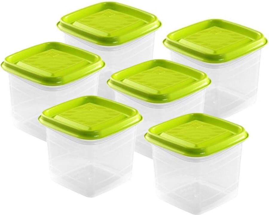 Hega hogar Vershoudbakjes set 6x stuks 0.7 liter transparant lime groen L11 x B11 x H12 cm Mealprep Maaltijden bewaren