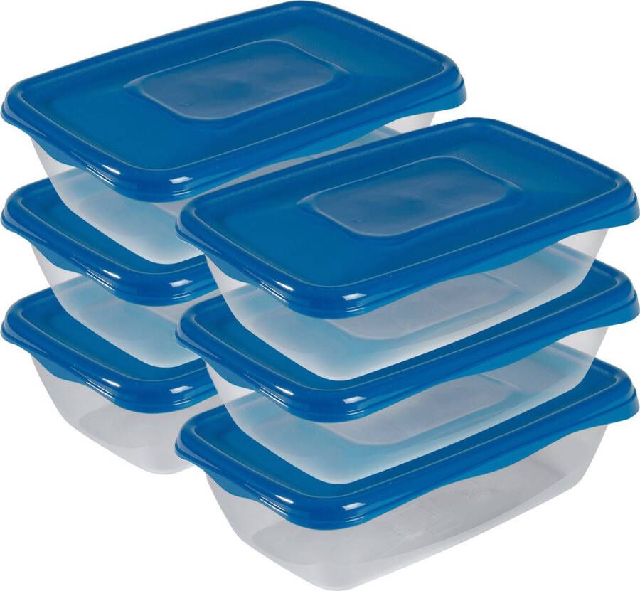 Hega hogar Vershoudbakjes set 6x stuks 0.9 liter transparant donkerblauw L20 x B12 x H8 cm Mealprep Maaltijden bewaren