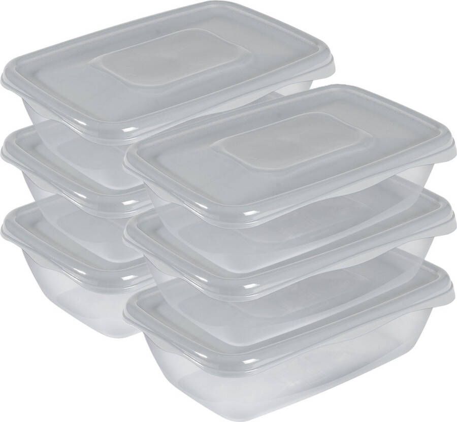 Hega hogar Vershoudbakjes set 6x stuks 0.9 liter transparant grijs L20 x B12 x H8 cm Mealprep Maaltijden bewaren