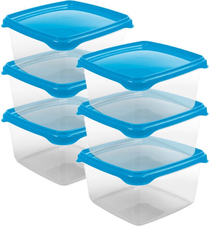 Hega hogar Vershoudbakjes set 6x stuks 1.3 liter transparant blauw L16 x B16 x H11 cm Mealprep Maaltijden bewaren