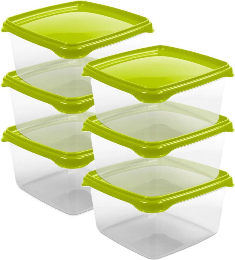 Hega hogar Vershoudbakjes set 6x stuks 1.3 liter transparant groen L16 x B16 x H11 cm Mealprep Maaltijden bewaren