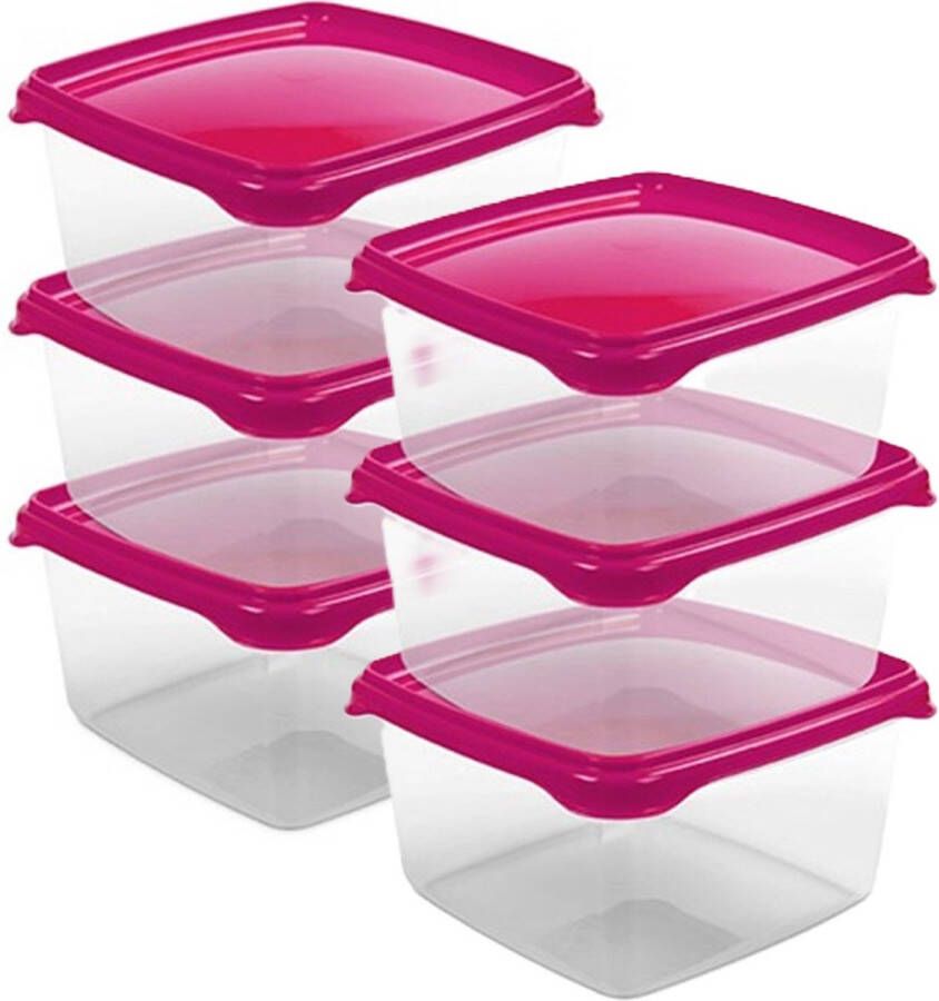 Hega hogar Vershoudbakjes set 6x stuks 1.3 liter transparant roze L16 x B16 x H11 cm Mealprep Maaltijden bewaren