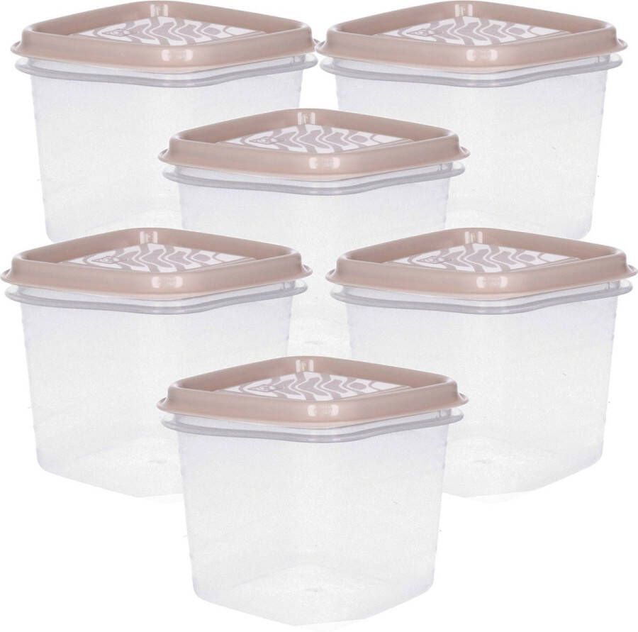 Hega hogar Vershoudbakjes set 8x stuks 0.7 liter transparant beige L11 x B11 x H12 cm Mealprep Maaltijden bewaren