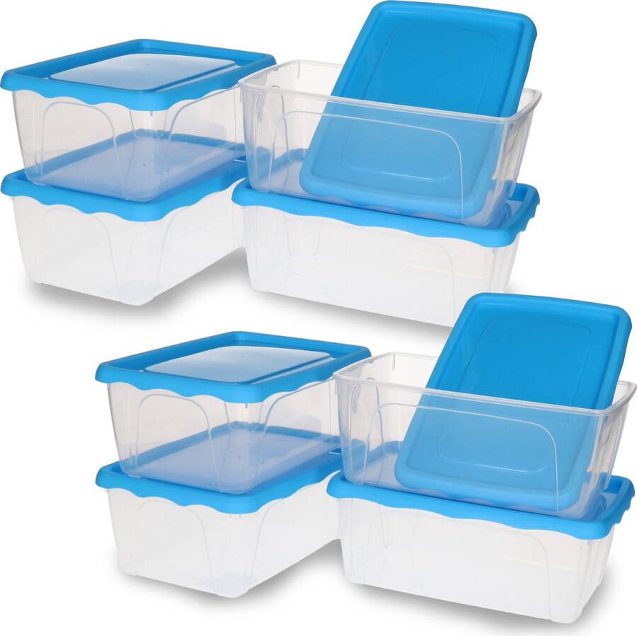 Hega hogar Vershoudbakjes set 8x stuks 1 liter transparant blauw L18 x B12 x H12 cm- Mealprep Maaltijden bewaren