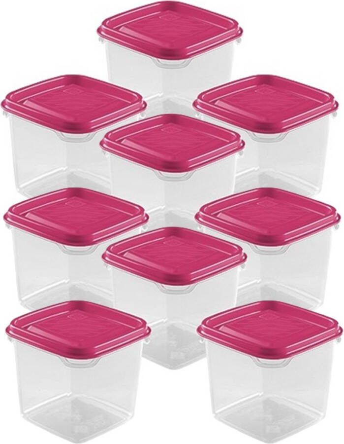 Hega hogar Vershoudbakjes set 9x stuks 0.3 liter transparant roze L8 x B8 x H11 cm Mealprep Maaltijden bewaren