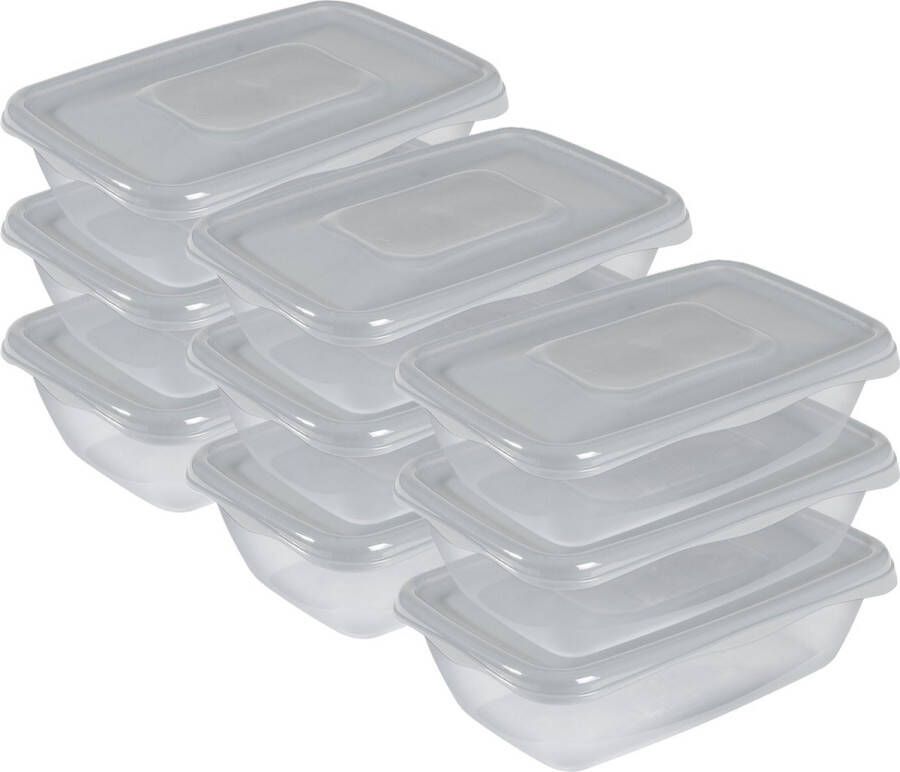 Hega hogar Vershoudbakjes set 9x stuks 0.9 liter transparant grijs L20 x B12 x H8 cm Mealprep Maaltijden bewaren
