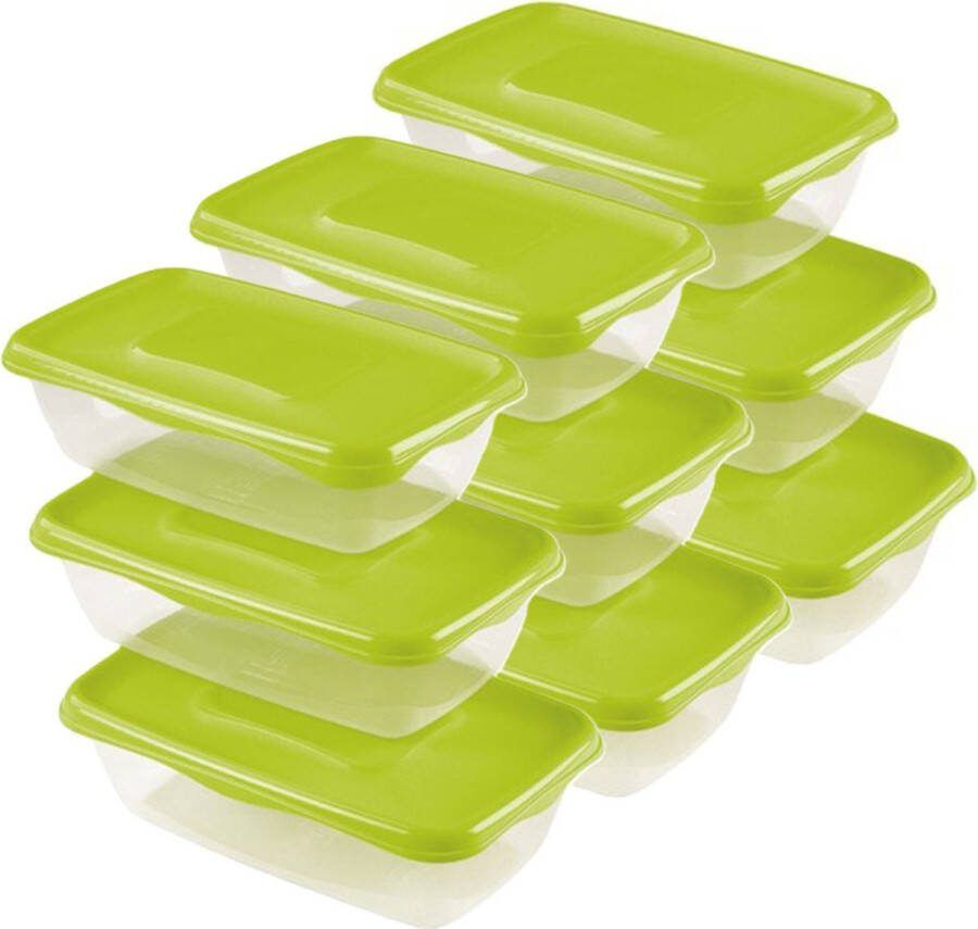 Hega hogar Vershoudbakjes set 9x stuks 0.9 liter transparant groen L20 x B12 x H8 cm Mealprep Maaltijden bewaren