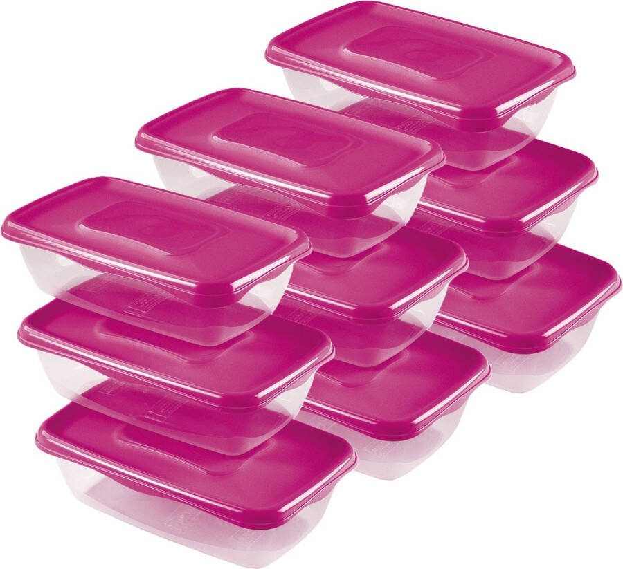Hega hogar Vershoudbakjes set 9x stuks 0.9 liter transparant roze L20 x B12 x H8 cm Mealprep Maaltijden bewaren