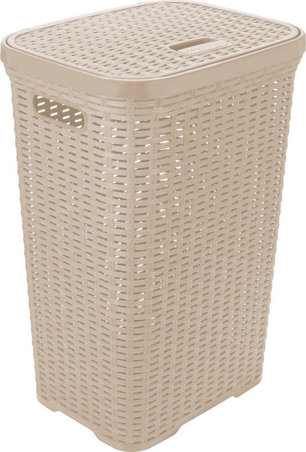 Hega hogar Wasmand met deksel Rotan beige gevlochten kunststof 60 liter 34 x 43 x 62 cm