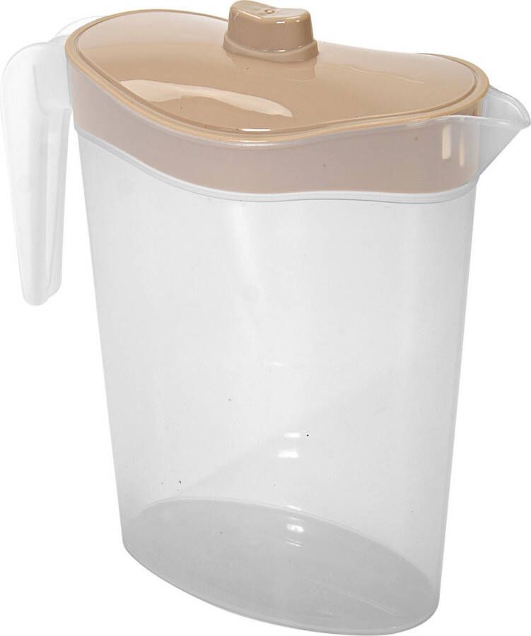 Hega hogar Waterkan sapkan met beige deksel 1.5 liter kunststof 9 x 23 cm schenkkan limonade