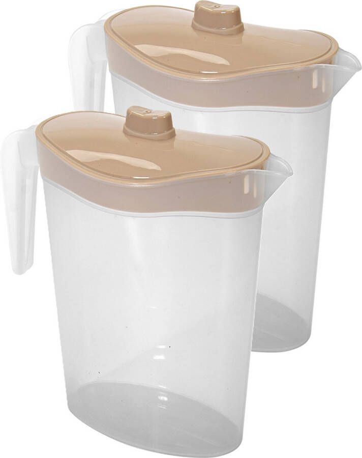 Hega hogar Waterkan sapkan met beige deksel 2x 1.5 liter kunststof 9 x 23 cm schenkkan limonade