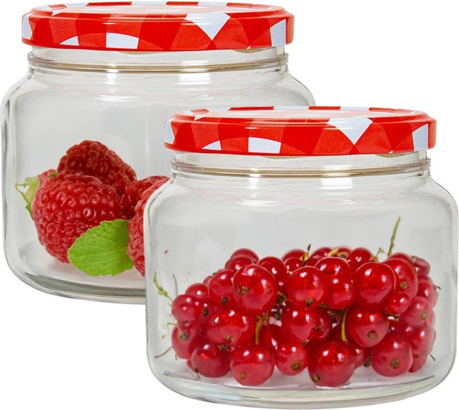 Hega hogar Weckpot voorraadpot Classico 2x 600 ml kunststof rood D10 x H9 cm