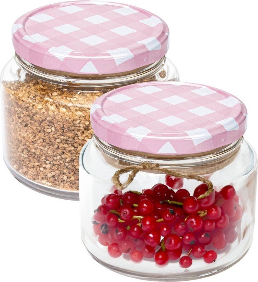 Hega hogar Weckpot voorraadpot Classico 2x 600 ml kunststof roze D10 x H9 cm