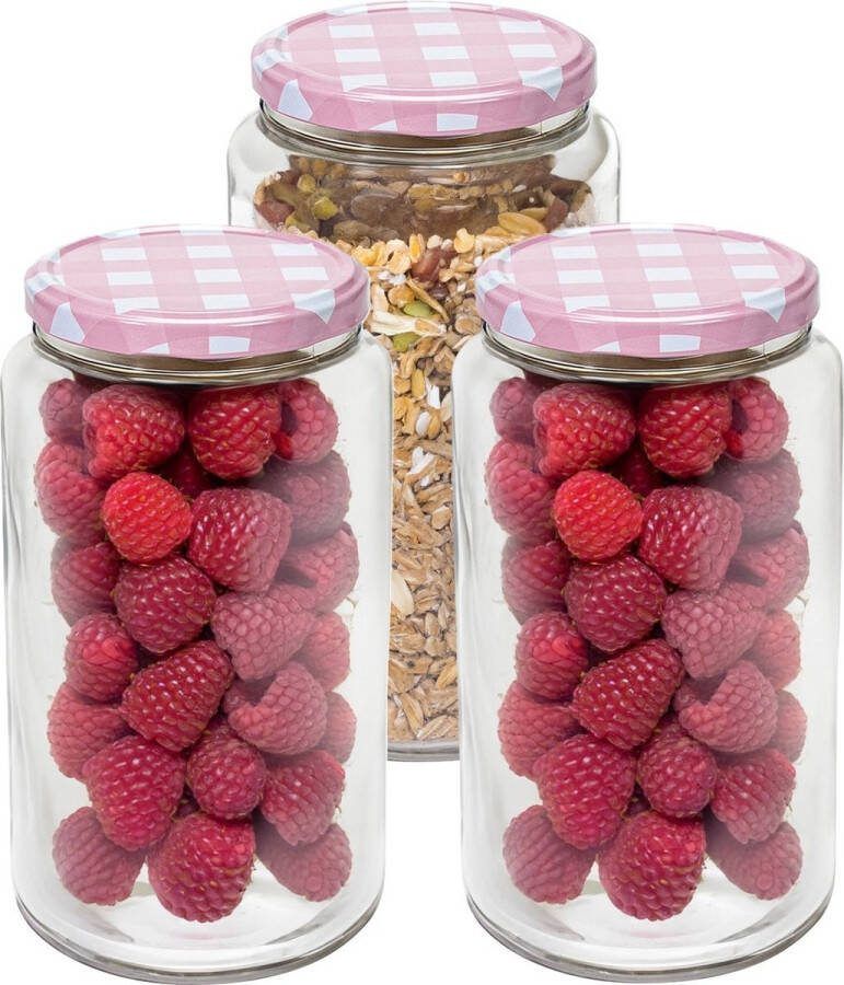 Hega hogar Weckpot voorraadpot Classico 3x 1500 ml kunststof roze D10 x H19 cm