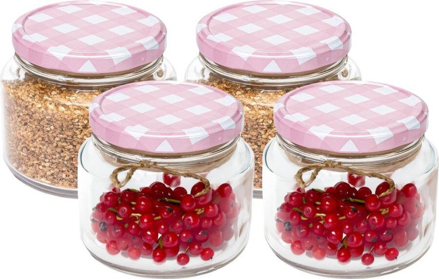 Hega hogar Weckpot voorraadpot Classico 4x 600 ml kunststof roze D10 x H9 cm