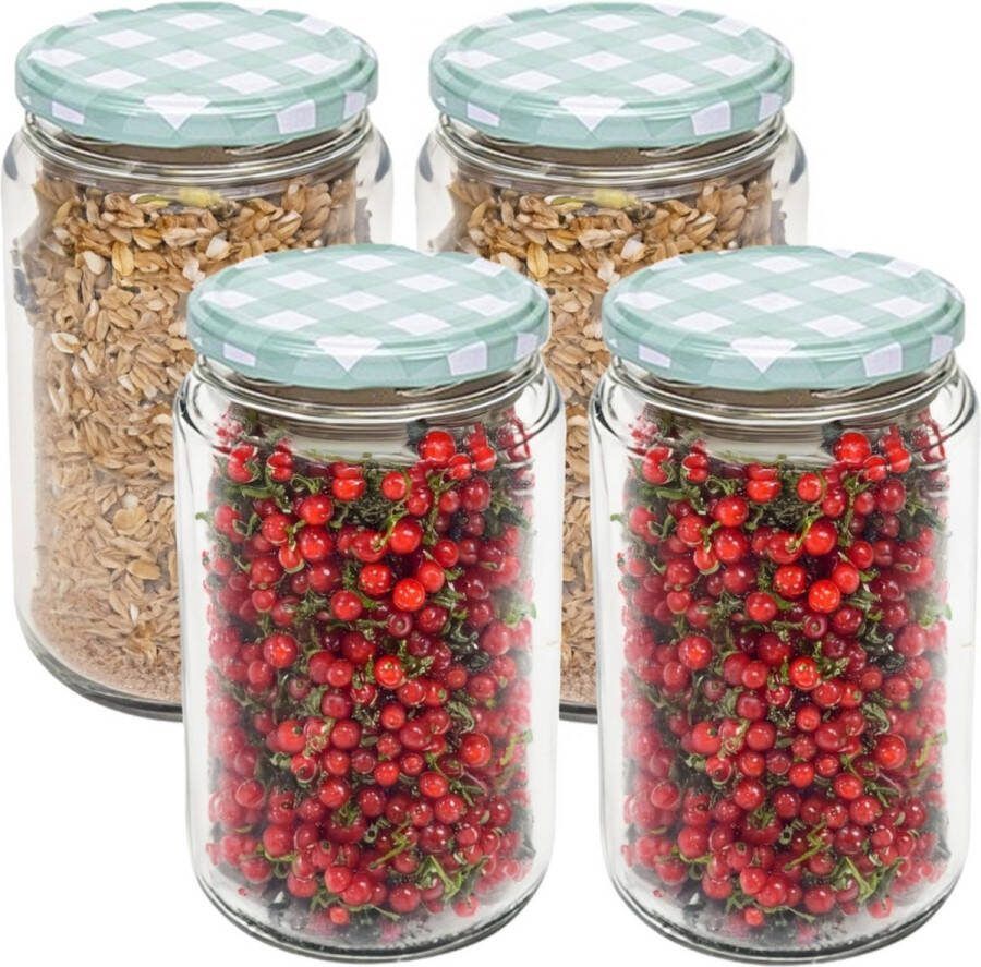 Hega hogar Weckpot voorraadpot Classico 4x 750 ml kunststof groen D8 x H14 cm