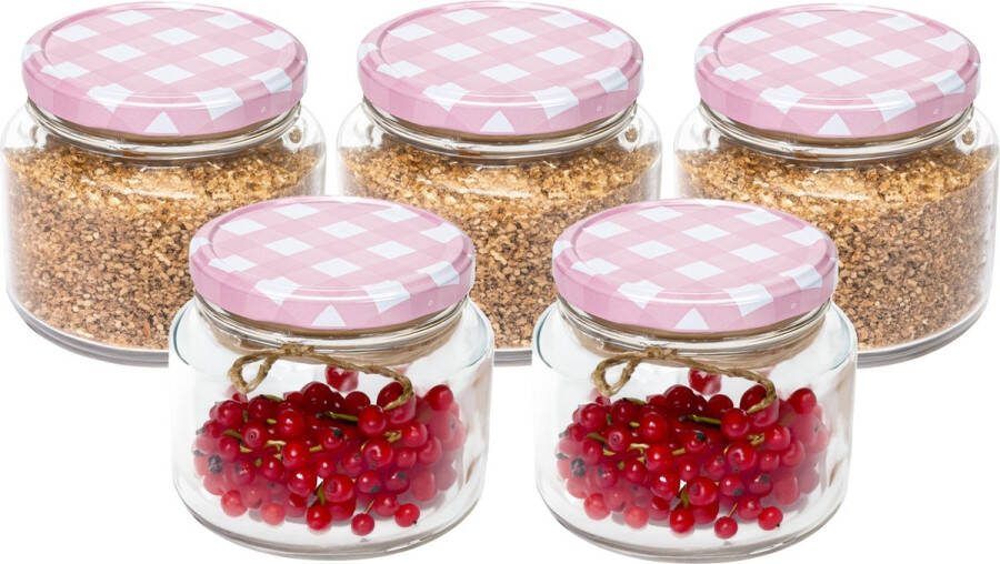 Hega hogar Weckpot voorraadpot Classico 5x 600 ml kunststof roze D10 x H9 cm