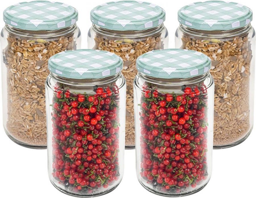 Hega hogar Weckpot voorraadpot Classico 5x 750 ml kunststof groen D8 x H14 cm