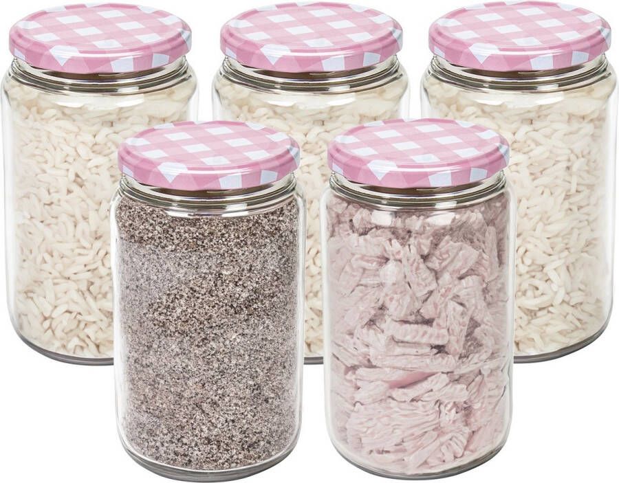 Hega hogar Weckpot voorraadpot Classico 5x 750 ml kunststof roze D8 x H14 cm