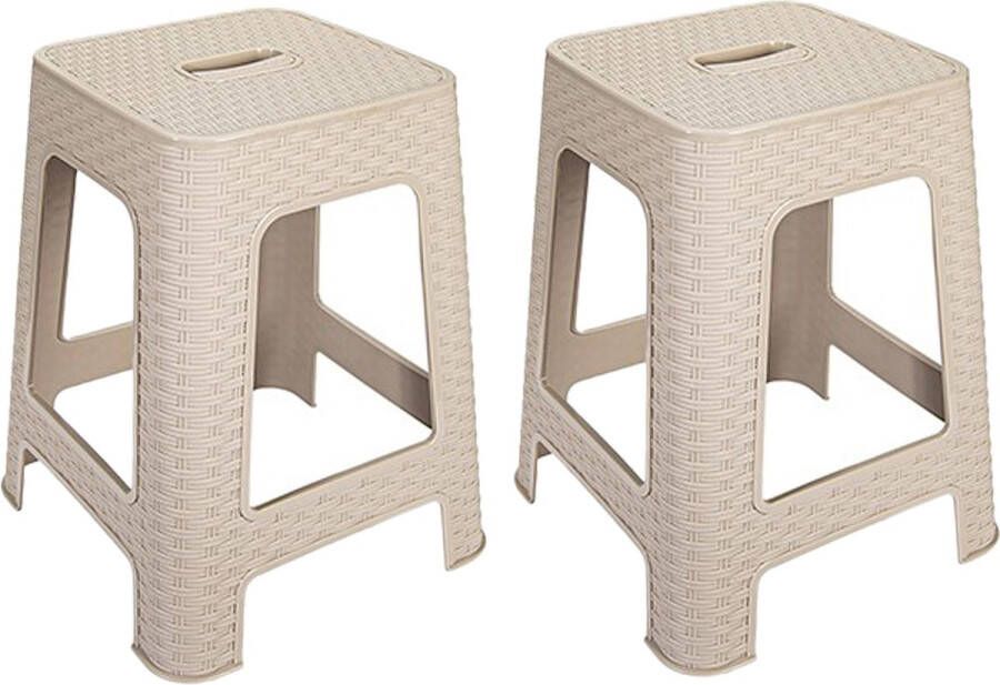 Hega hogar Zit opstap krukje 2x Rotan line beige kunststof 37 x 37 x 45 cm stapelbaar