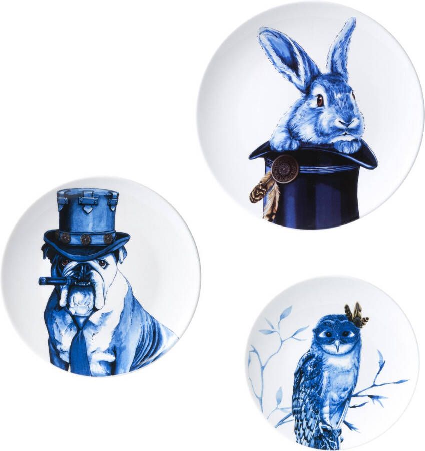 Heinen Delfts Blauw | Wandborden mix 2 dieren set 3 stuks