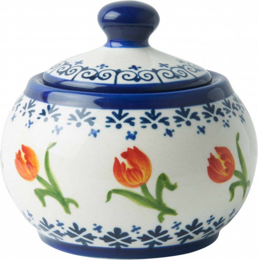 Heinen Delfts Blauw Suikerpot 'Oranje Tulp' 170ml